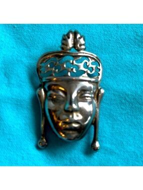 Vintage Sterling Silver Crowned Buddha  Brooch